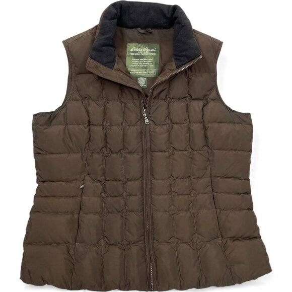 Eddie Bauer Goose Down Brown Puffer Quilted Ski Vest Jacket Women's Large - Picture 1 of 8
